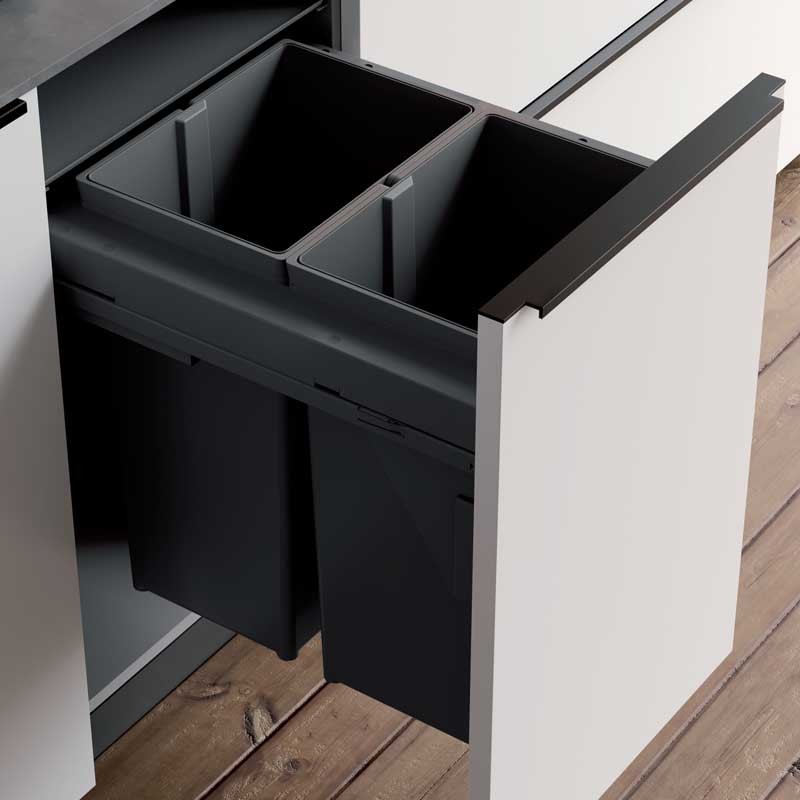 Cubo de basura extraíble para armario de cocina de ancho 25mm con 1 cubo de 30  litros