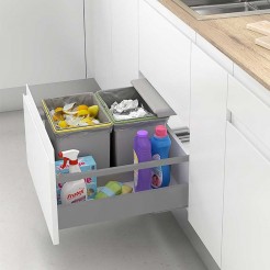 Cubo de basura y reciclaje de cocina integrado extraíble gris de 68 l para  armario de