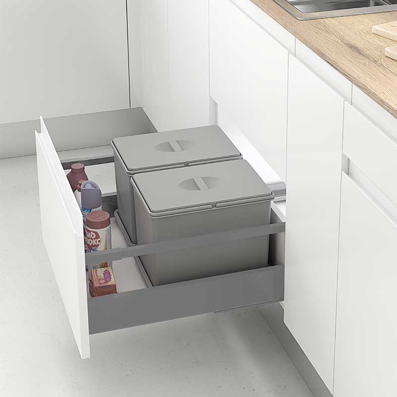 Cubos de Basura y Reciclaje con Tapa automática para cajón de Cocina - 16L  + 16L Gris
